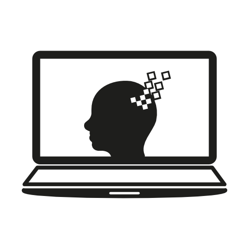 Laptop screen with human head graphic