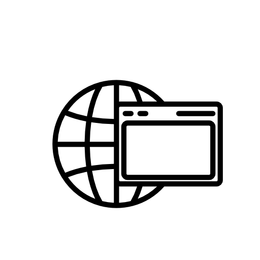 World grid and a browser window inside a circle