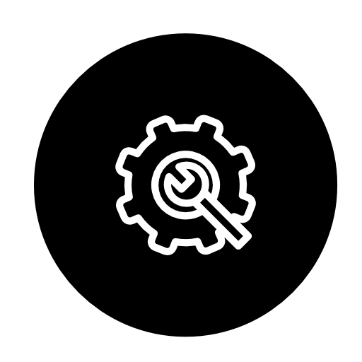Wrench in a gear outline symbol in a circle