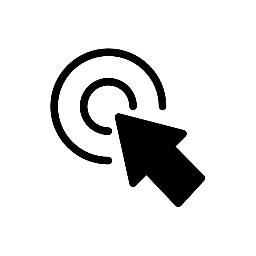 Arrow pointing the center of a circular button of two concentric circles