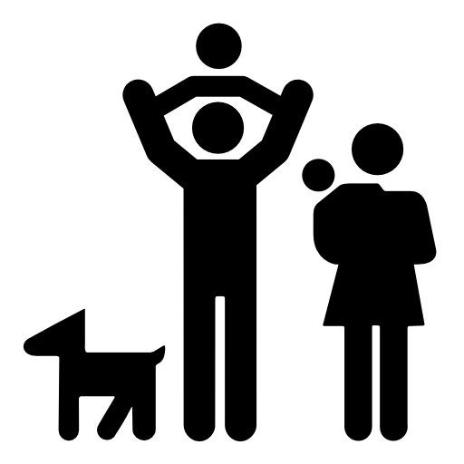 Family group of father and mother with two babies and a dog