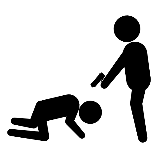 Criminal pointing a gun to a victim on the floor