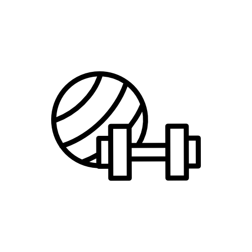 Gym objects a ball and a dumbbell