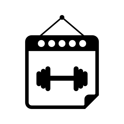 Sportive practice day reminder calendar page interface symbol with a dumbbell