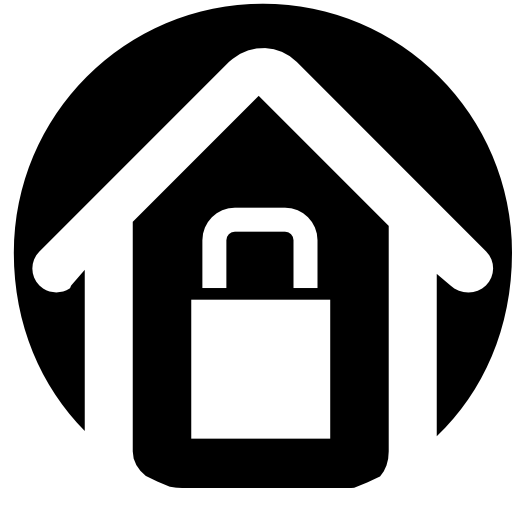 House with lock outline on a circular black background