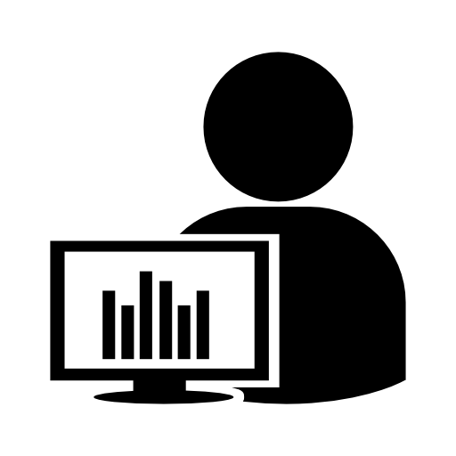 User with computer monitor and bar graphs