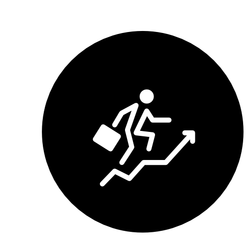 Businessman with ascending arrow stair in a circle