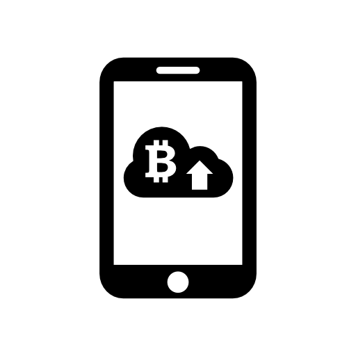 Bitcoin on cloud with up arrow on mobile phone screen