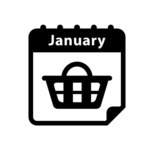 January shopping day reminder daily calendar page of interface with a basket