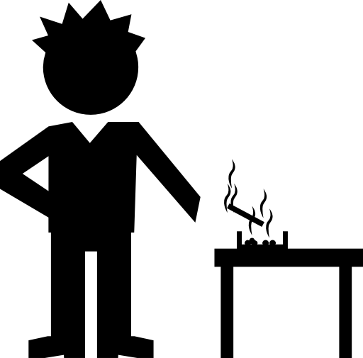 Young teacher smoking on class desktop