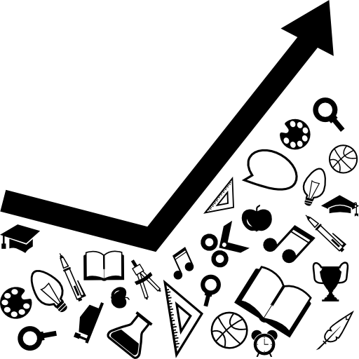 Line graphic for education with materials down the arrow