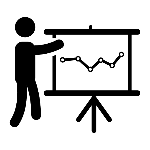 Person in data analytics presentation with a graphic on a screen
