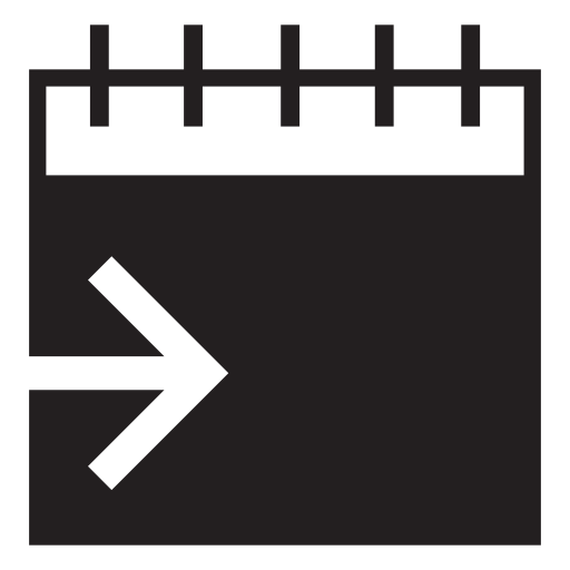 Calendar page with an arrow pointing to right, IOS 7 interface symbol
