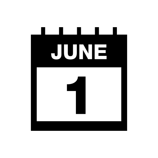 June 1 daily calendar page interface symbol with thin spring and straight corners angles