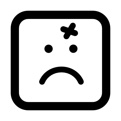 Wound cross on emoticon sad face of rounded square shape