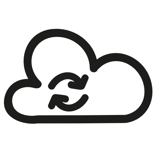 Synchronize sign of a cloud with two arrows in circle hand drawn symbol