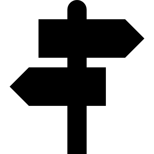 Map marker with two arrows pointing opposite directions