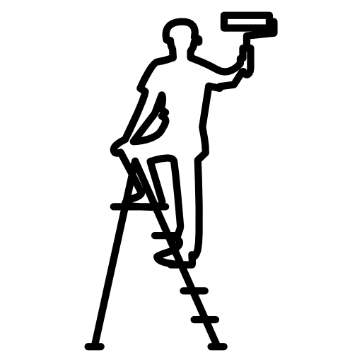 Male painter with roller and ladder