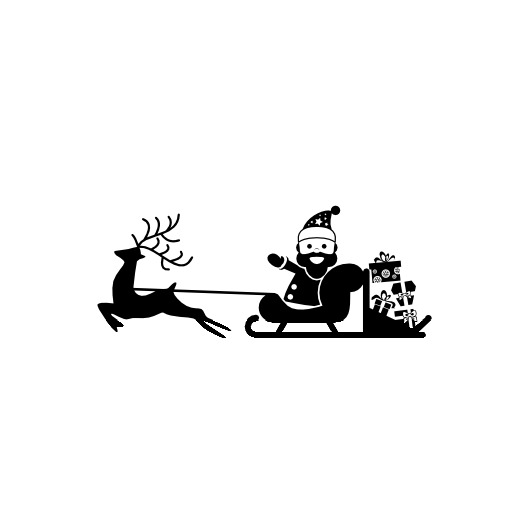 Santa Claus on his sled carried by a reindeer