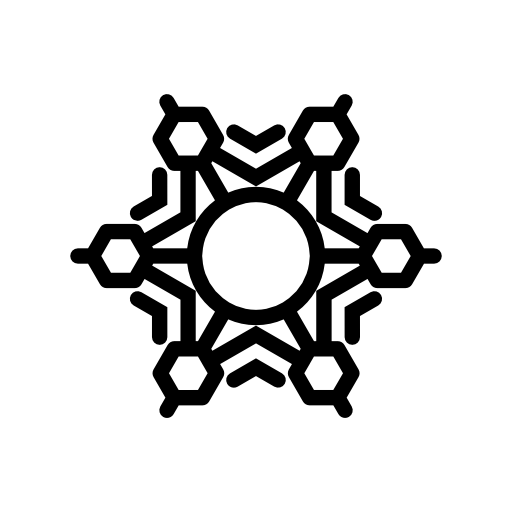 Snowflake with a circle in the center with lines and little hexagons
