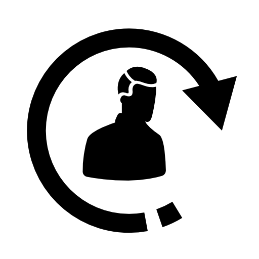 Male user silhouette with rotating arrow