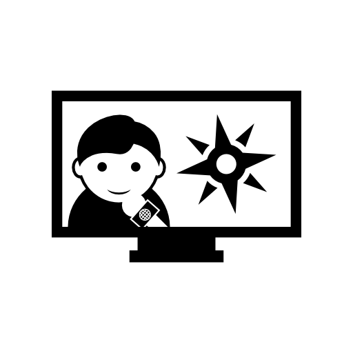 Journalist with a cardinal points star shape on a monitor screen of a tv or computer