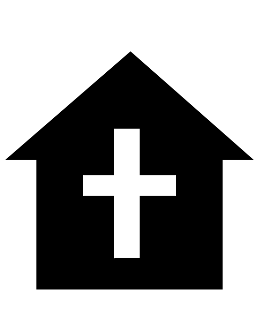Temple building shape with a cross symbol