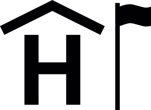 Building H with roof and flag