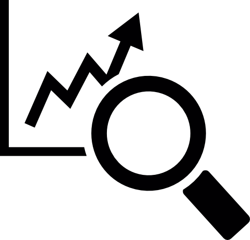 Stocks graphic with a magnifier tool
