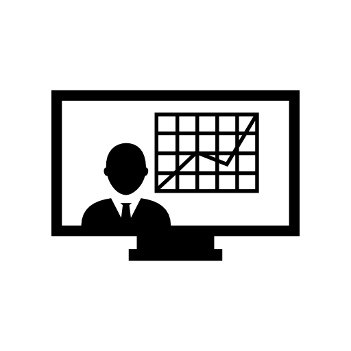 Businessman on tv monitor with stocks graphic