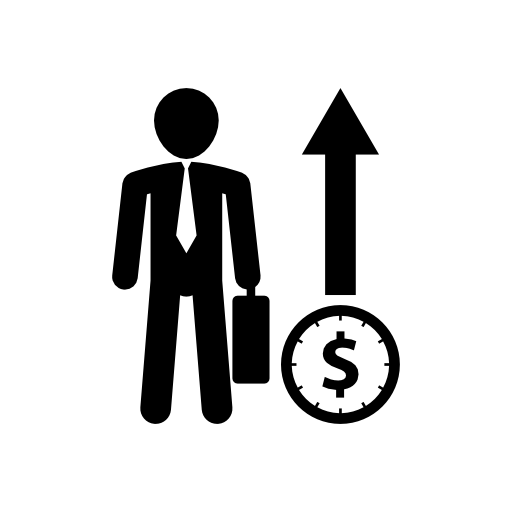 Businessman with suitcase with dollar symbol and arrow up