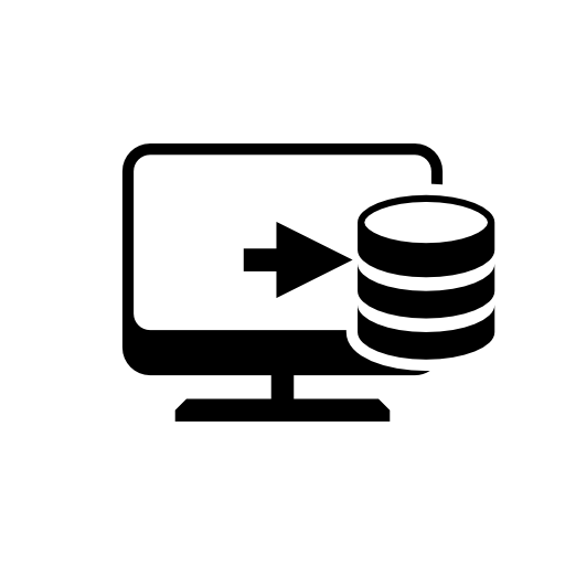 Desktop computer screen with arrow to the left and coin stack