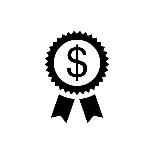 Dollar symbol on a circular pennant with ribbon