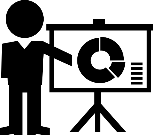 Instructor giving a lecture with circular graphic on screen