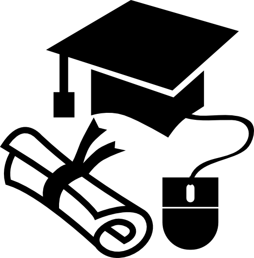 Graduation cap and diploma with a mouse
