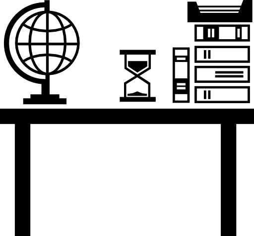 Teacher class desktop with books stack Earth globe and sand clock