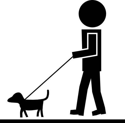 Man walking with pet dog and a cord