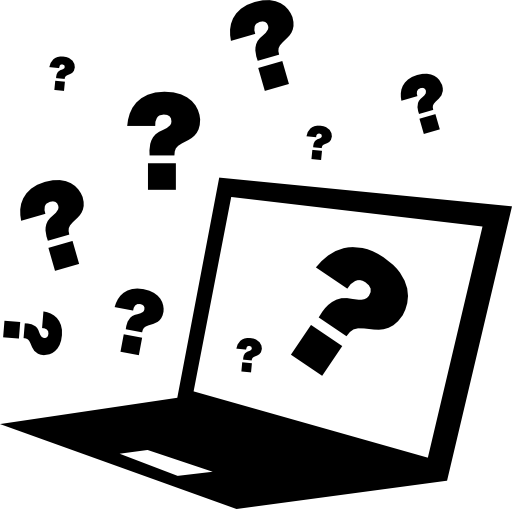 Quiz on computer with question signs around