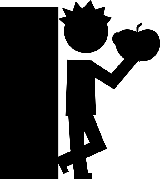 Student eating an apple at class door