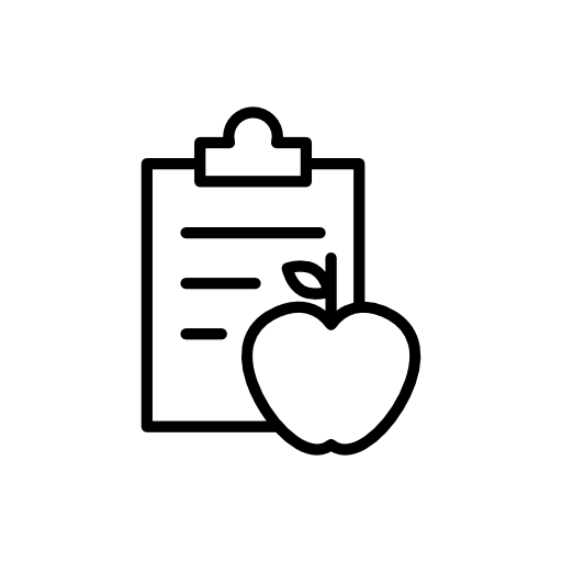 Apple and a clipboard with notes for gymnast diet control