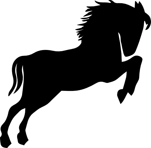 Wild horse black silhouette looking to right standing on back paws
