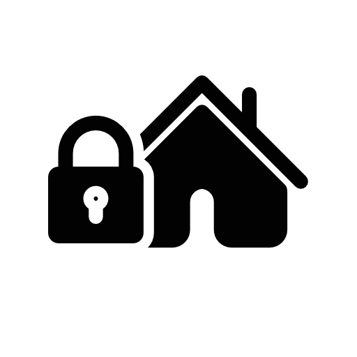 Home pictogram with locked padlock
