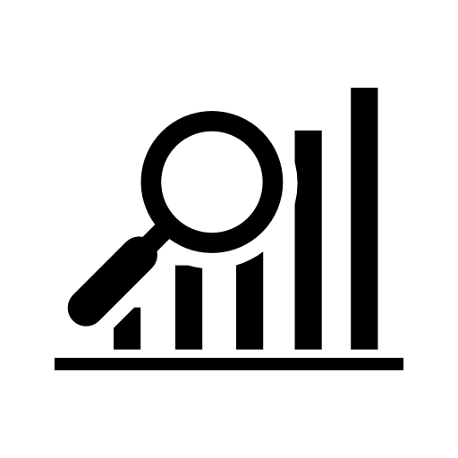 Data search interface symbol of a bars graphic with a magnifier tool