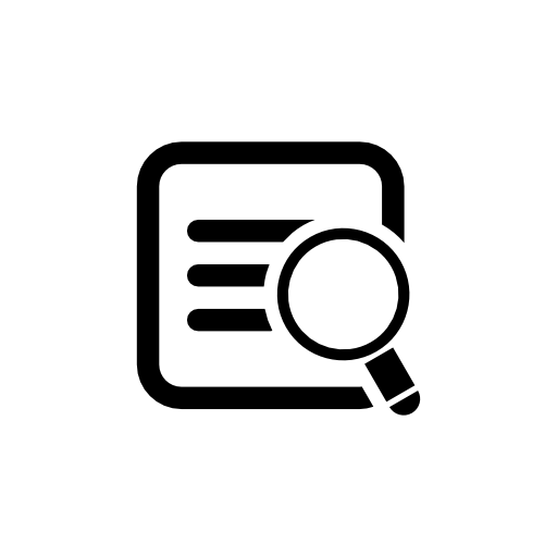 Data search square interface symbol with a magnifier tool